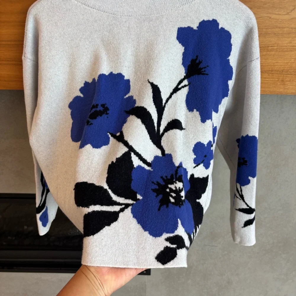 Anthropologie Maeve Carys Blue Floral Mock Neck Sweater, Size M - Picture 7 of 10